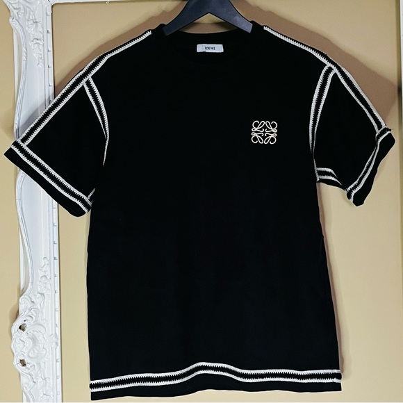 Loewe Tops - Loewe Black Tee with White Stitching